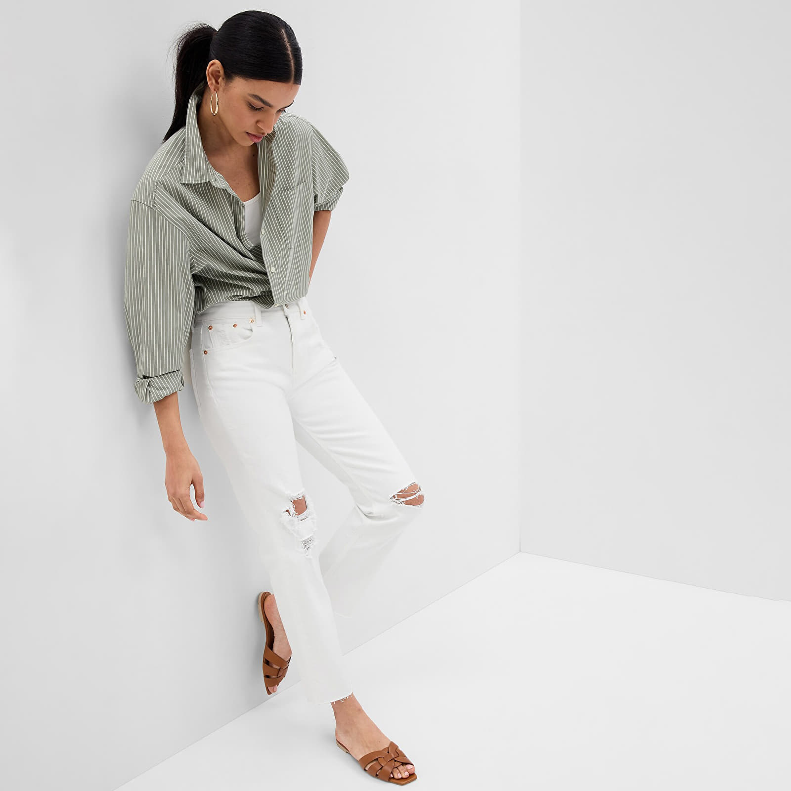 Dżinsy i spodnie GAP Denim Pants Straight - High Rise White Destroy