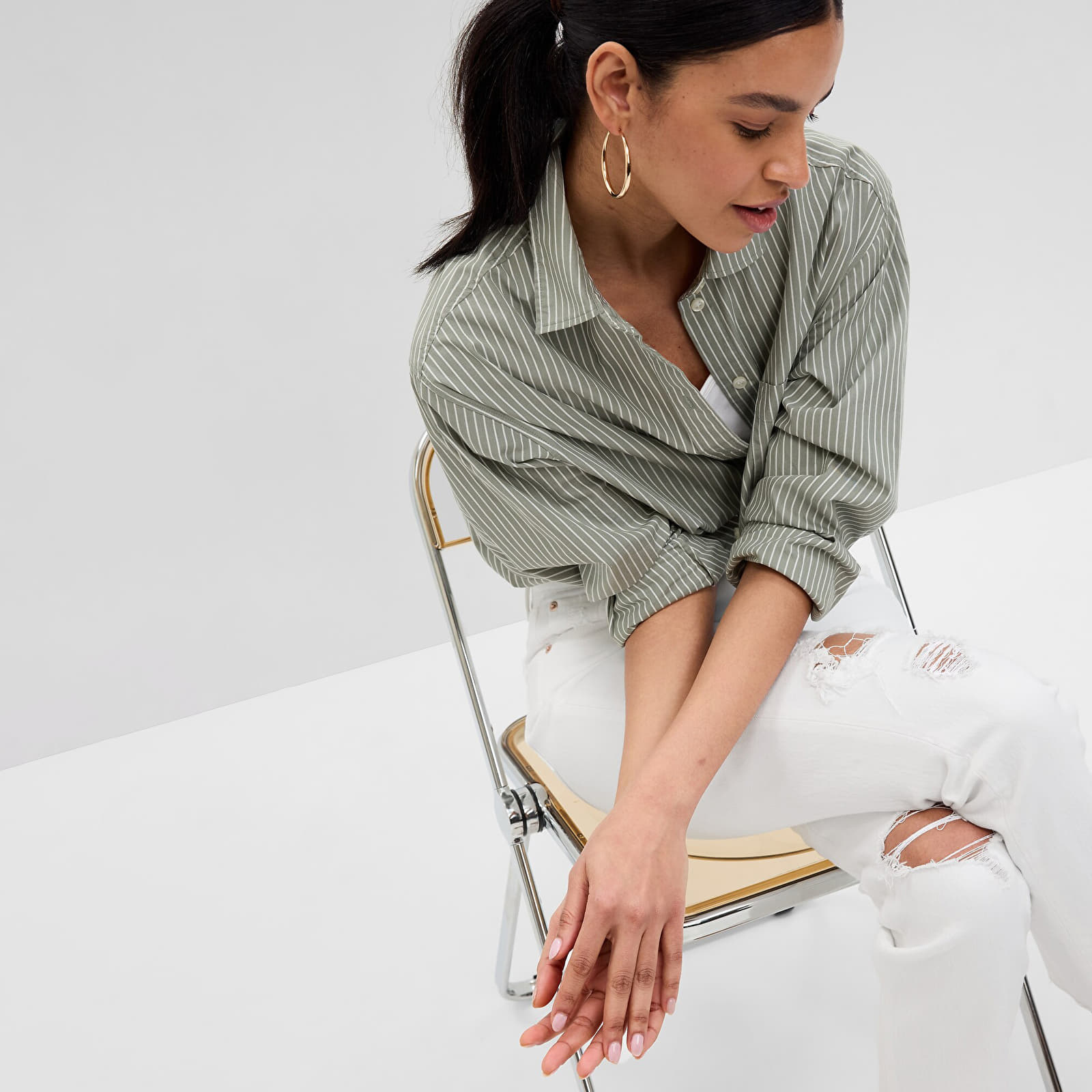 Pantalon GAP Denim Pants Straight - High Rise White Destroy