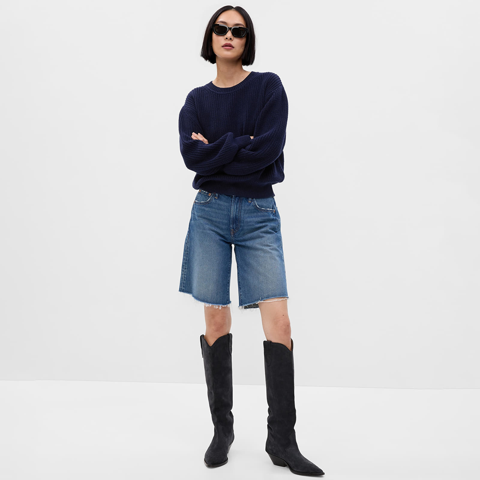 Sweaters GAP Classic Cotton Crewneck Sweatshirt Navy Uniform