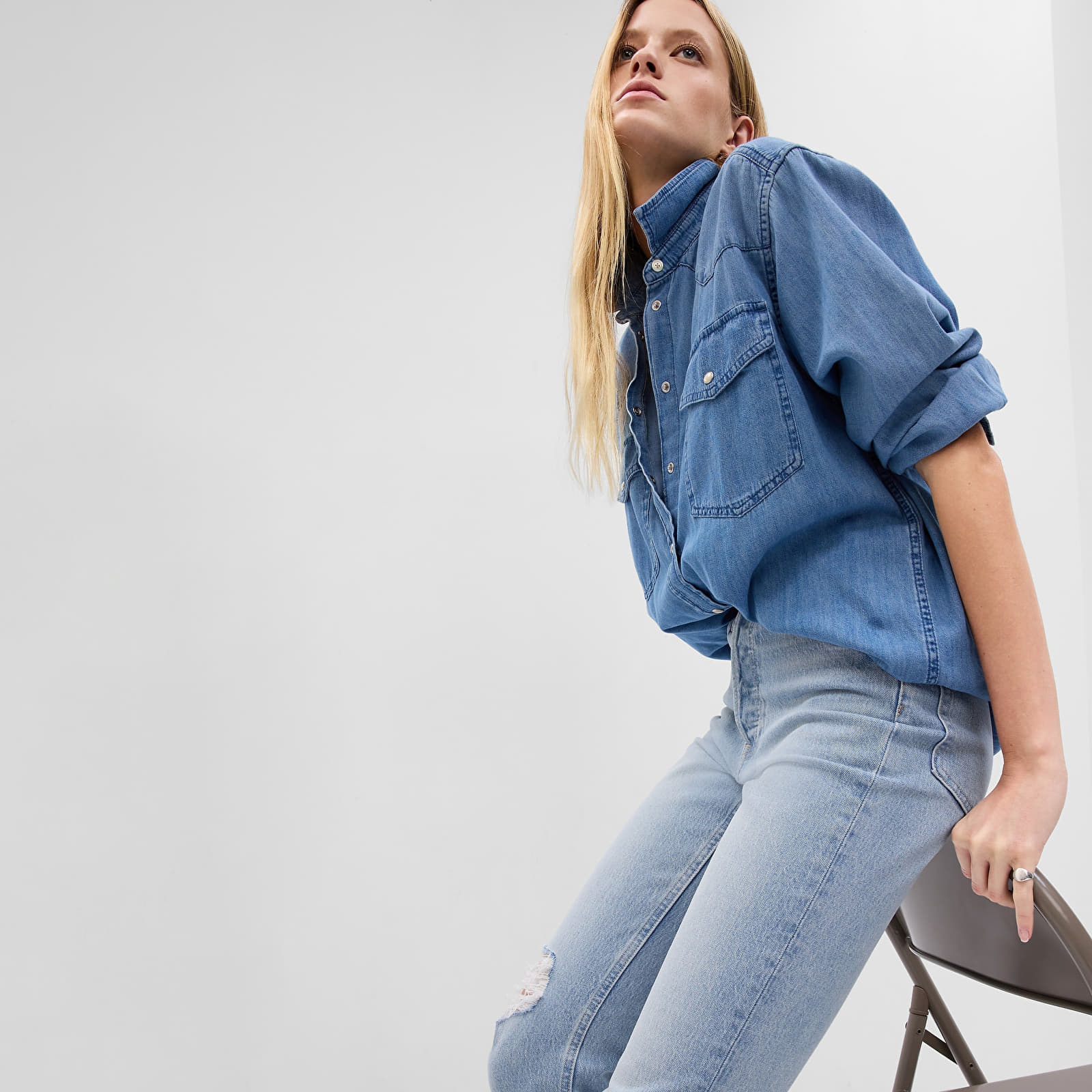 Pantalones GAP Denim Pants Straight - High Rise Light Destroy