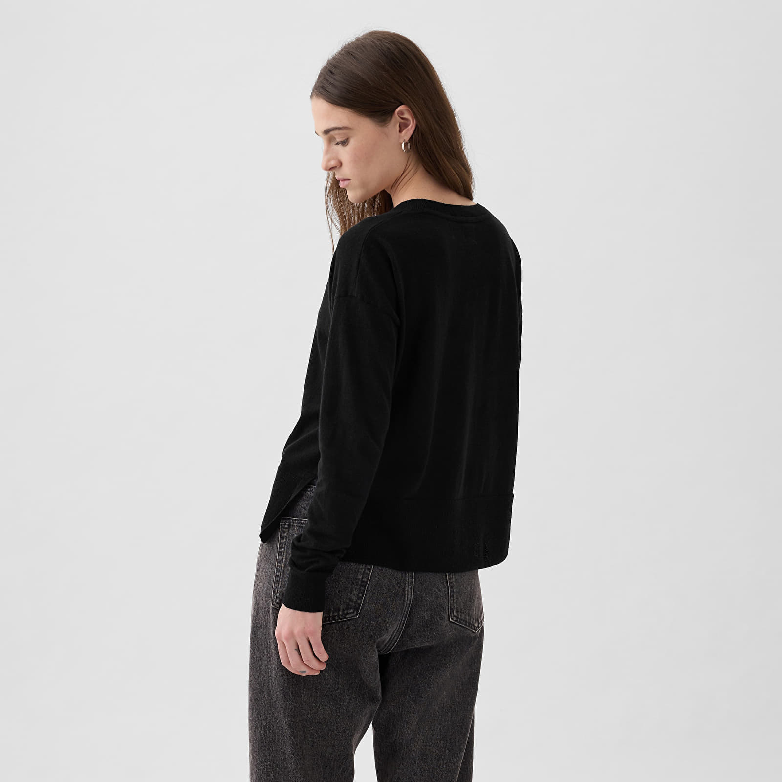 Hanorac GAP Longsleeve Linen Split Hem Pullover Sweater Black - 1 | YEO