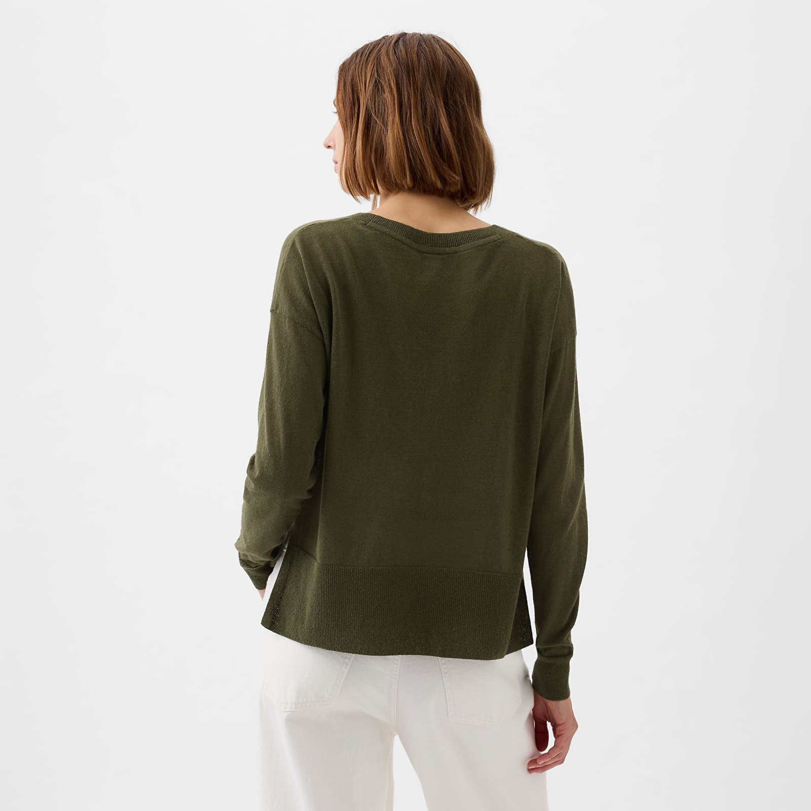Hoodies and sweatshirts  GAP Longsleeve Linen Split Hem Pullover Sweater Ripe Olive