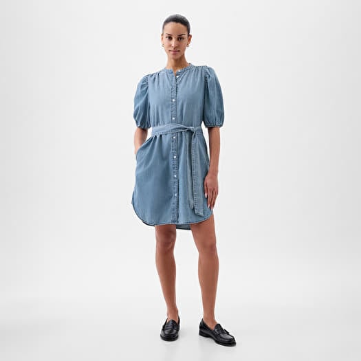 GAP Shortsleeve Puff Sleeve Denim Shirtdress Light Wash Indigo 118