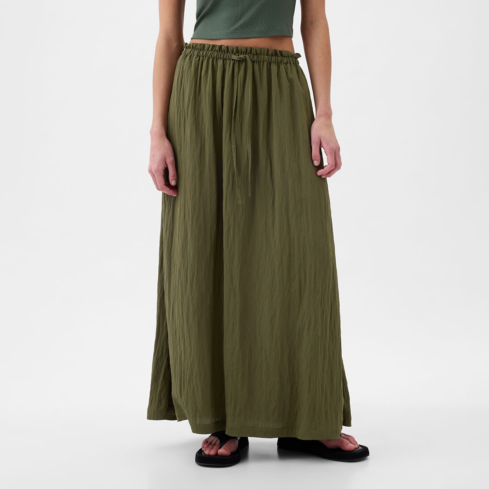 Skjørt GAP Paperbag Pull On Maxi Skirt Ripe Olive