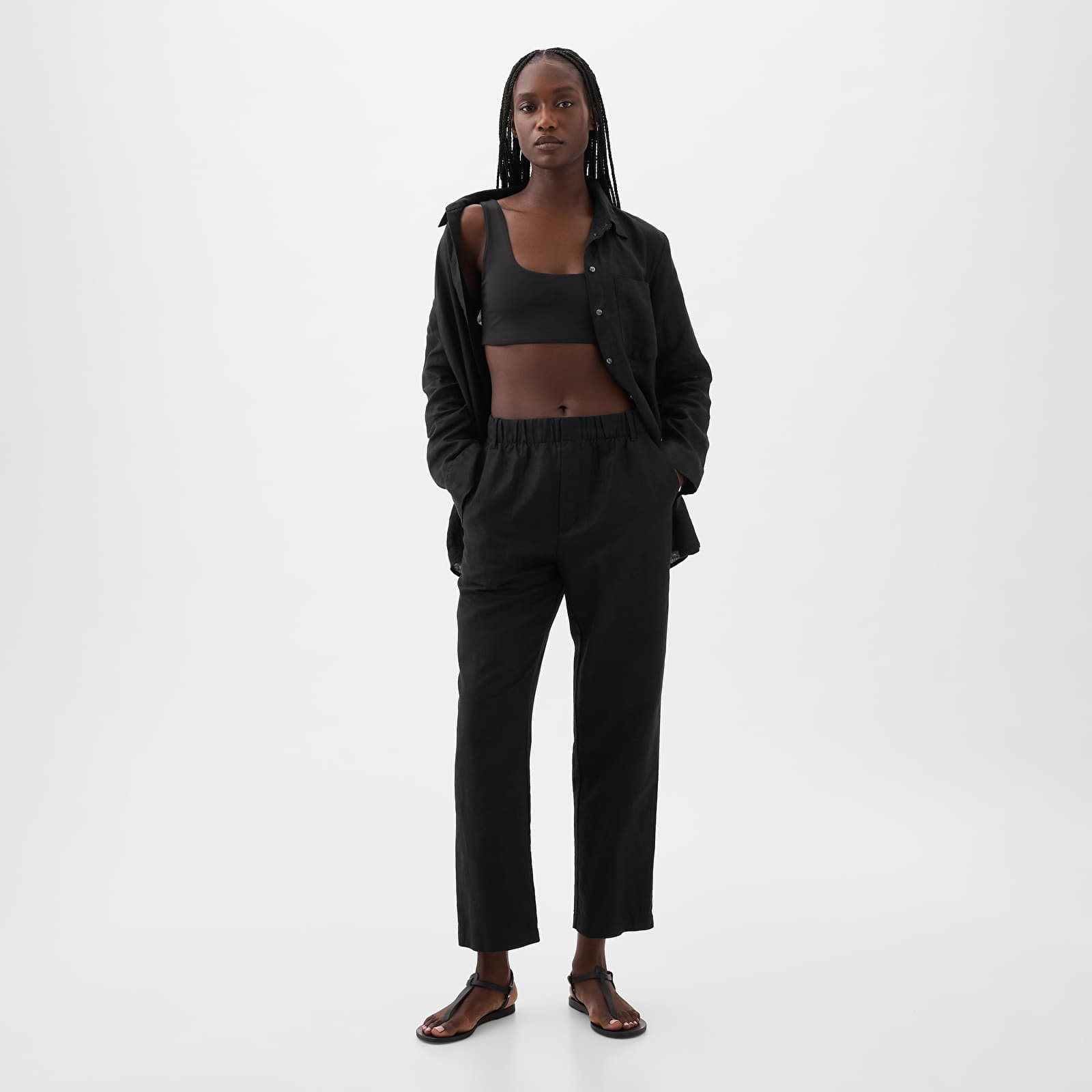 Pants GAP Linen Half E Waist Pull On Pants Black
