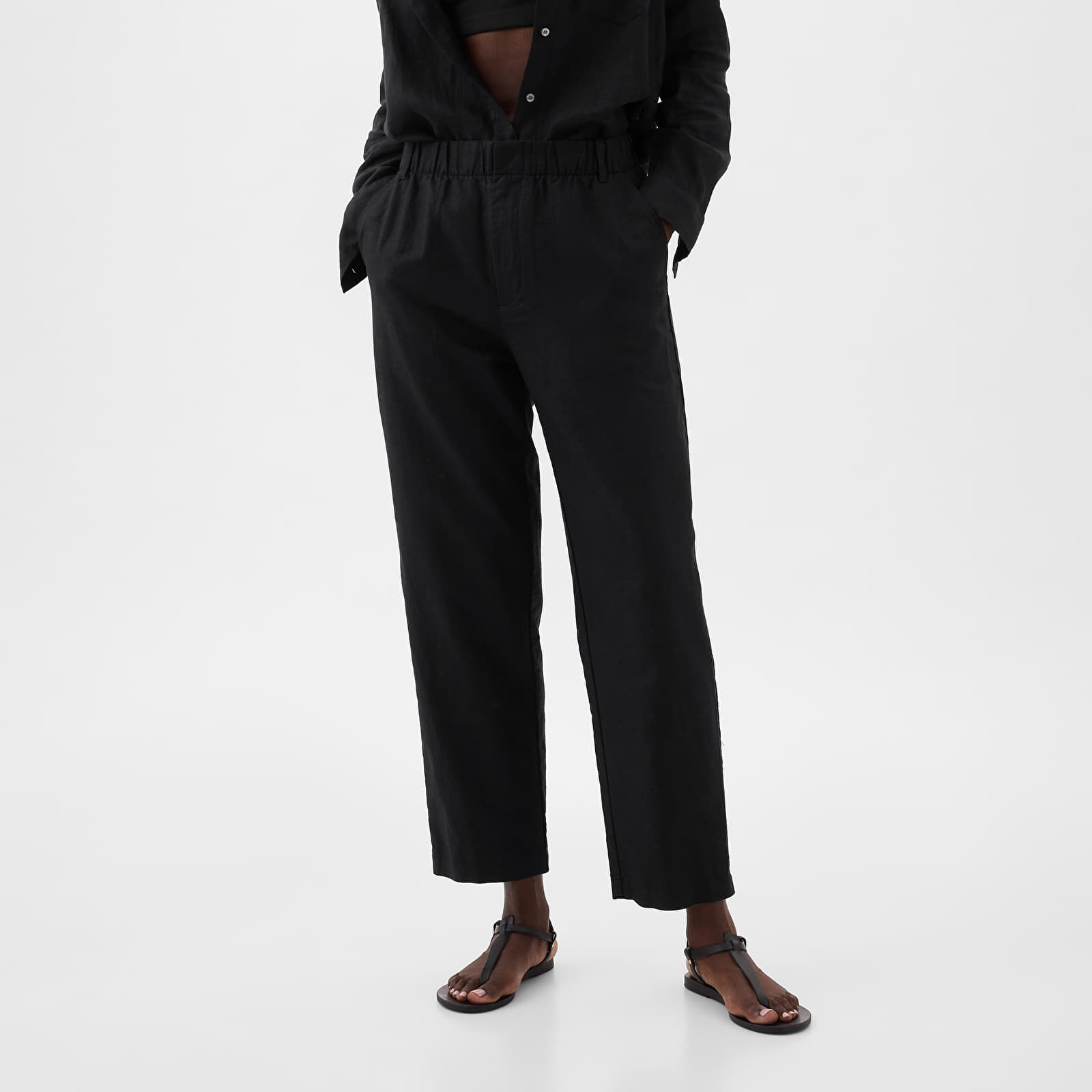 Pants GAP Linen Half E Waist Pull On Pants Black
