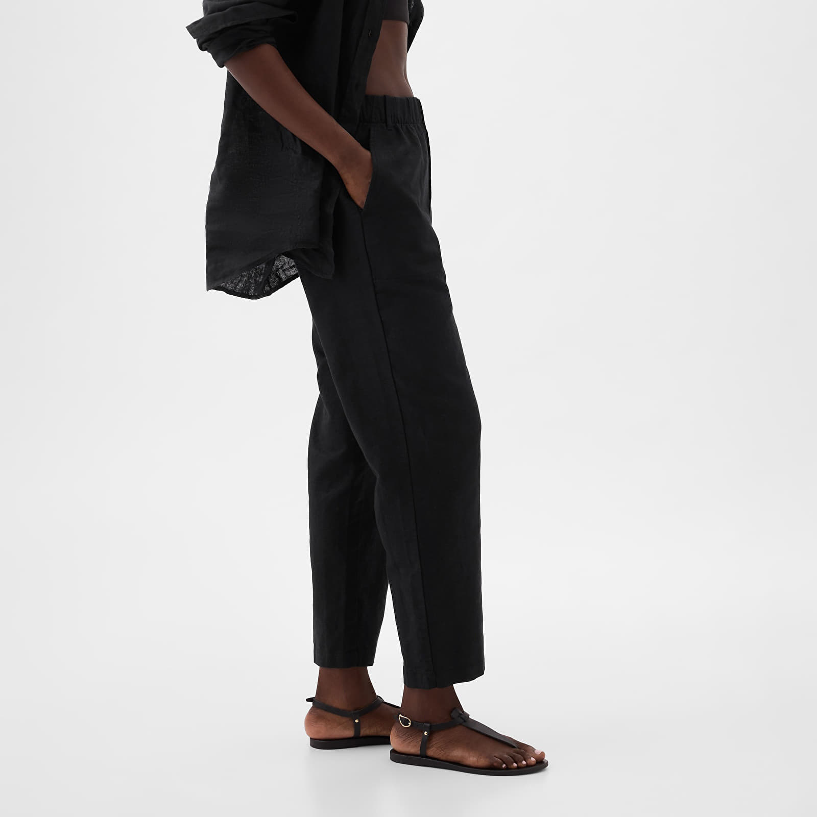 Pants GAP Linen Half E Waist Pull On Pants Black