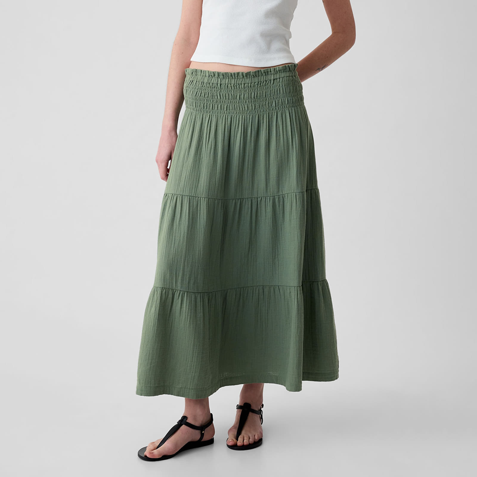 Fuste GAP Pull On Gauze Maxi Skirt Laurel Wreath Green 17-6