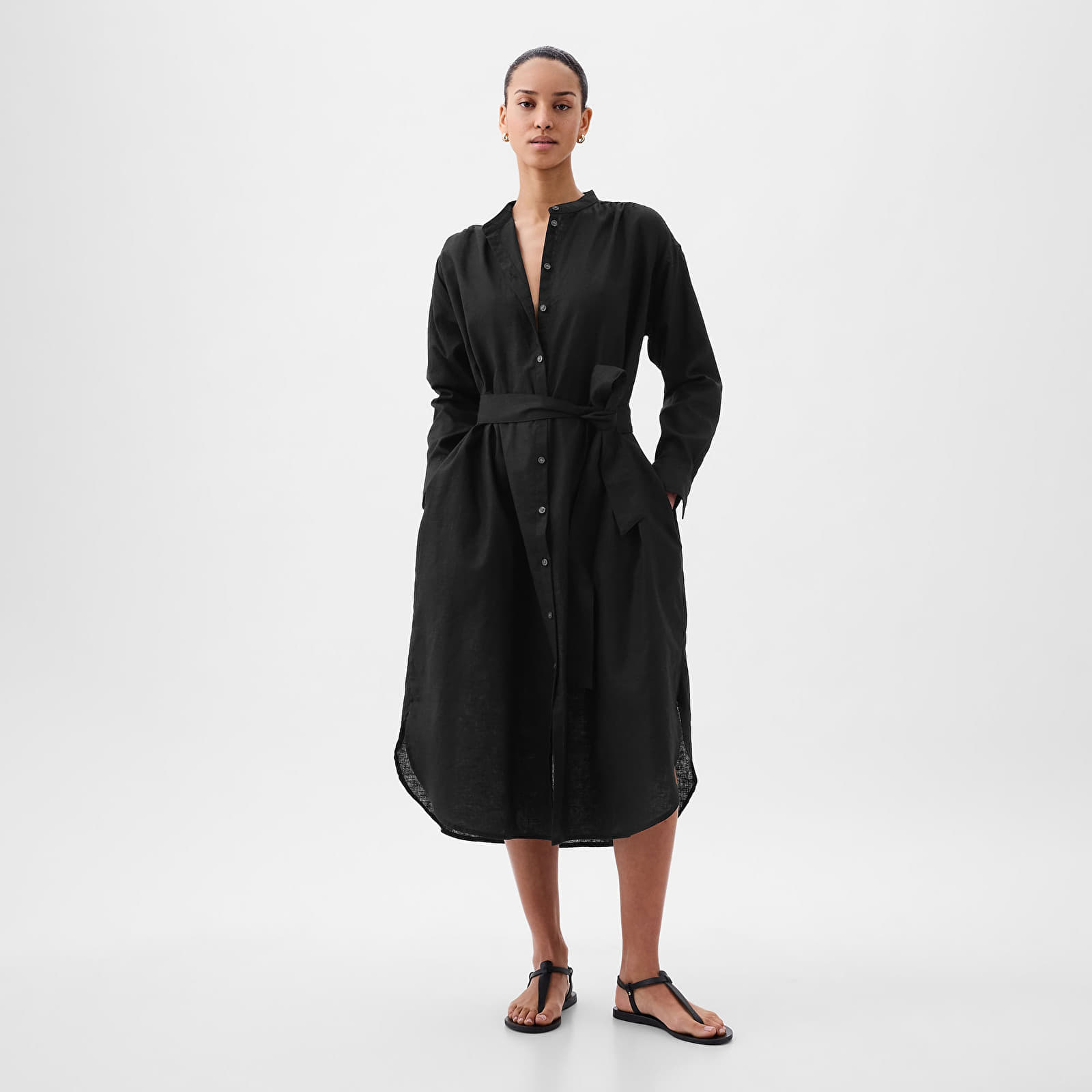 Robe GAP Longsleeve Linen Maxi Dress Black XXS