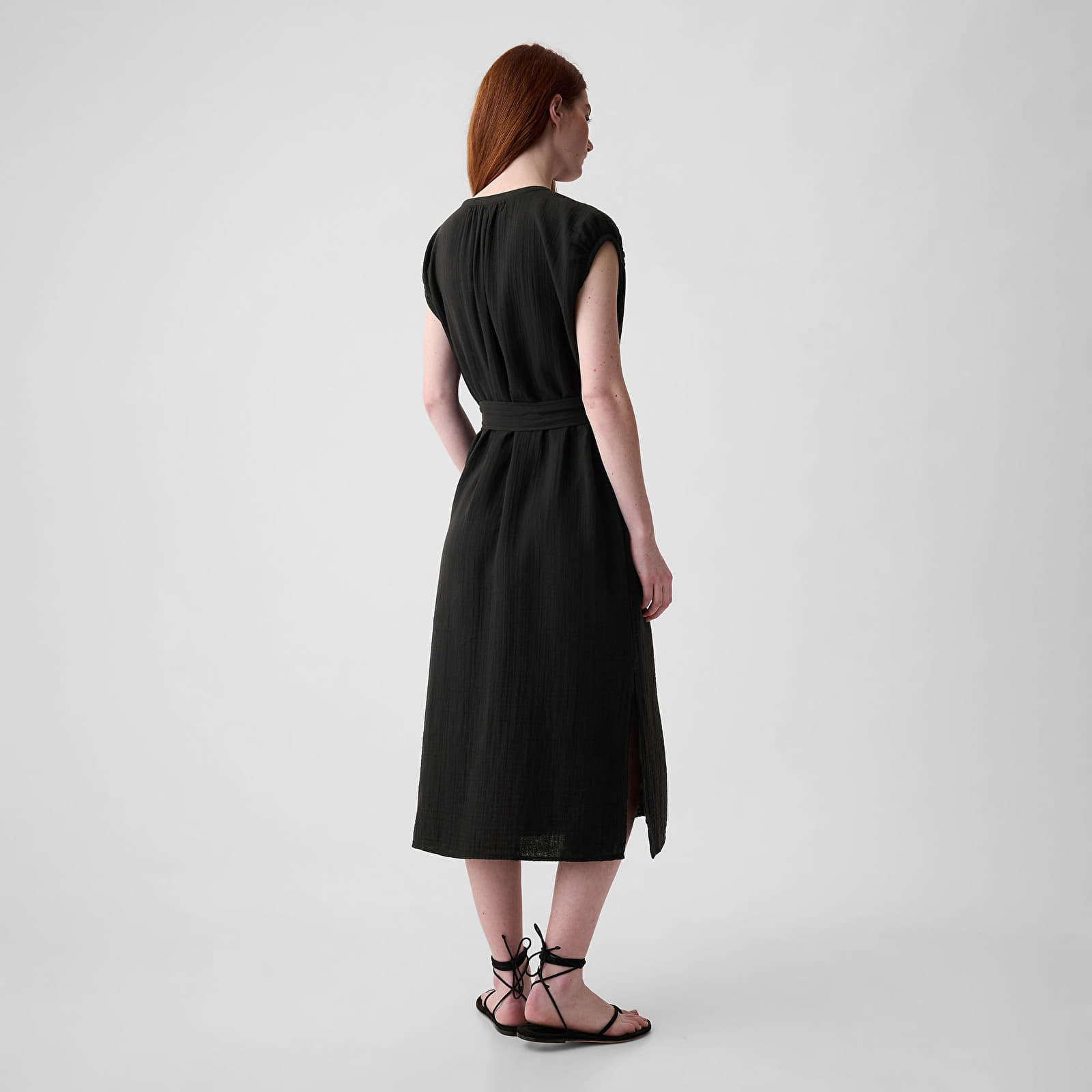 Sukienki GAP Shortsleeve Gauze Tie Waist Button Down Midi Dress Black
