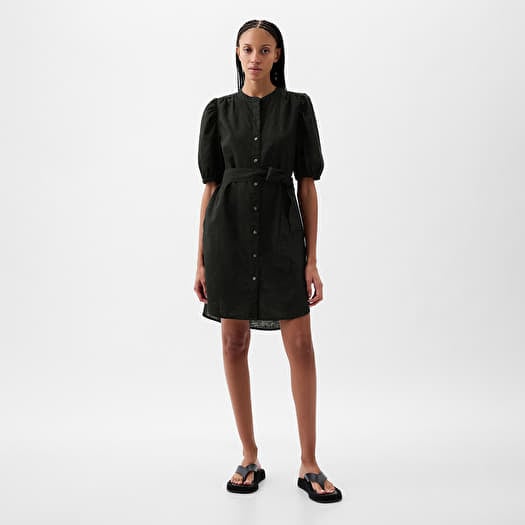 Rochie GAP Shortsleeve Puff Sleeve Linen Shirtdress Black