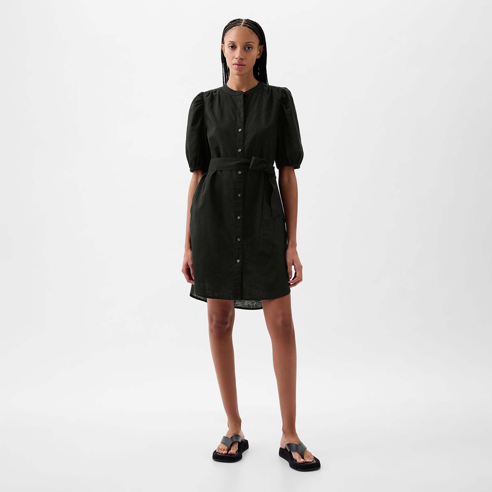 Jurken GAP Shortsleeve Puff Sleeve Linen Shirtdress Black