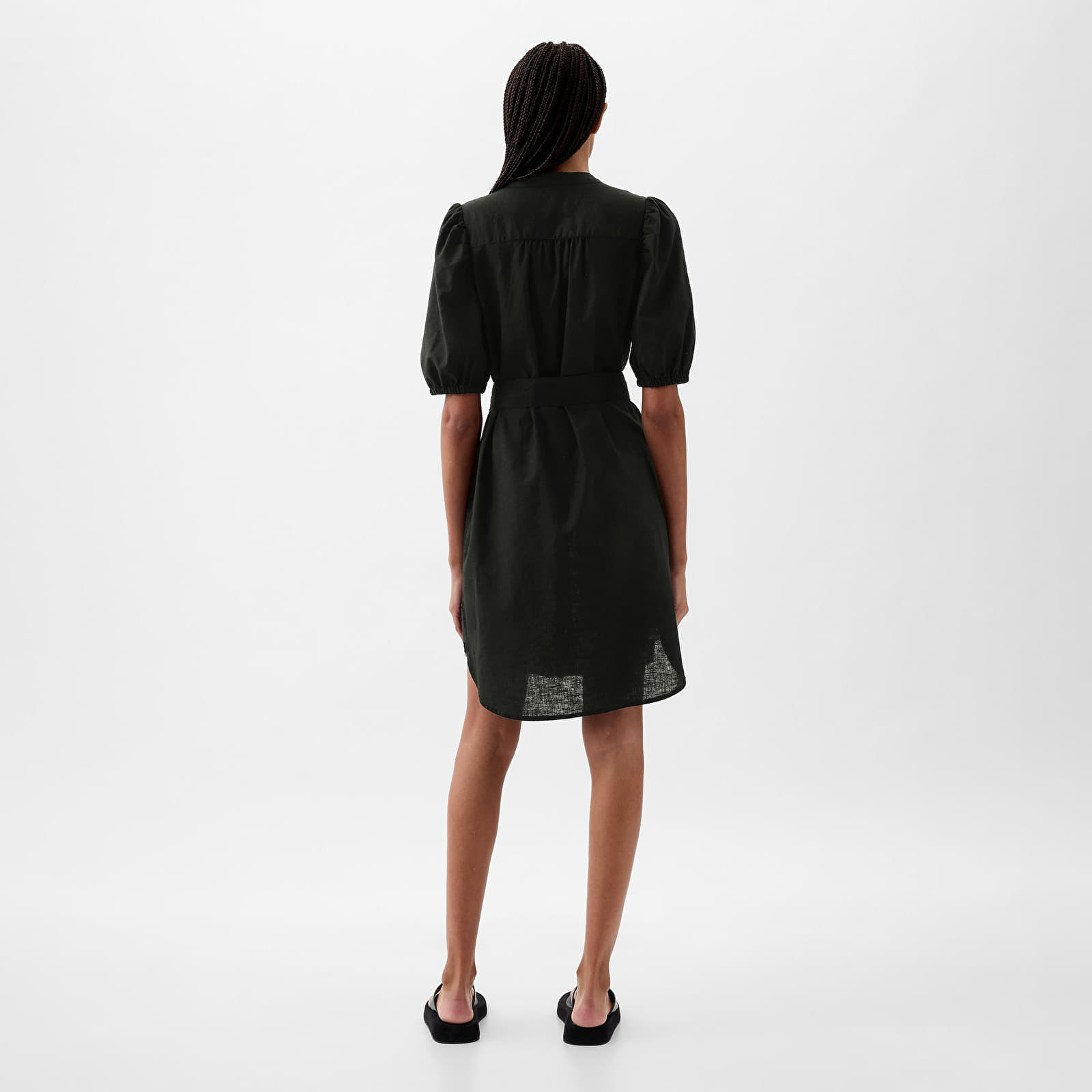 Šaty GAP Shortsleeve Puff Sleeve Linen Shirtdress Black