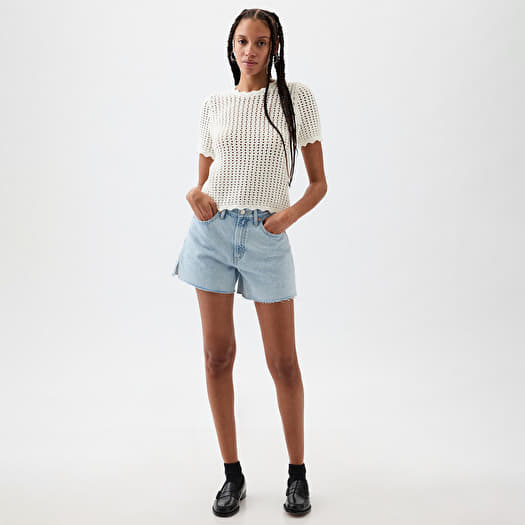 Тениска GAP Shortsleeve Crochet Tee New Off White