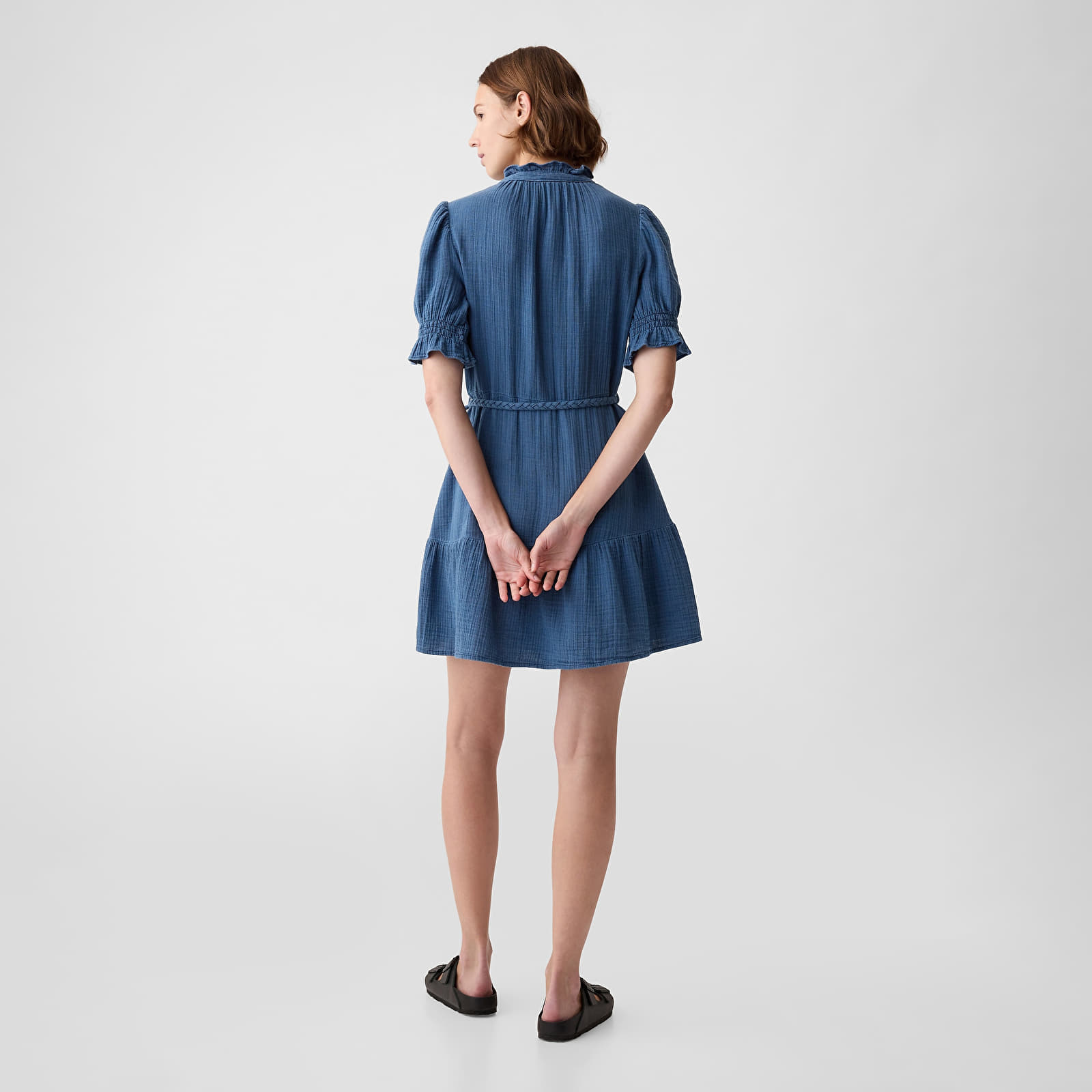 Sukienki GAP Shortsleeve Belted Gauze Shirtdress Medium Indigo 15