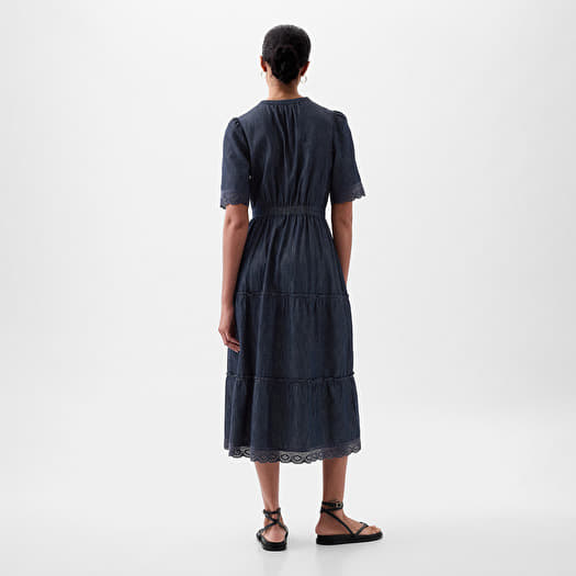 GAP Shortsleeve Lace Midi Dress Dark Wash | Queens GAP Shortsleeve Lace Midi Dress Dark Wash | Queens