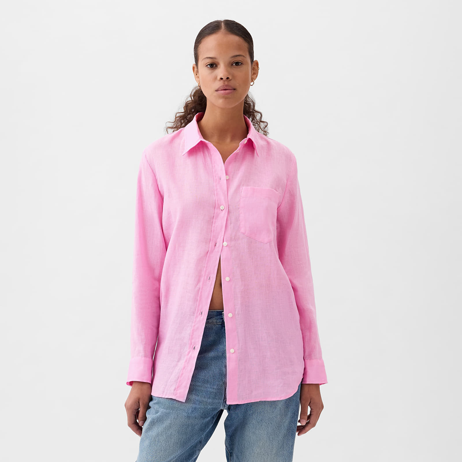 Overhemden GAP Linen Boyfriend Shirt Sugar Pink