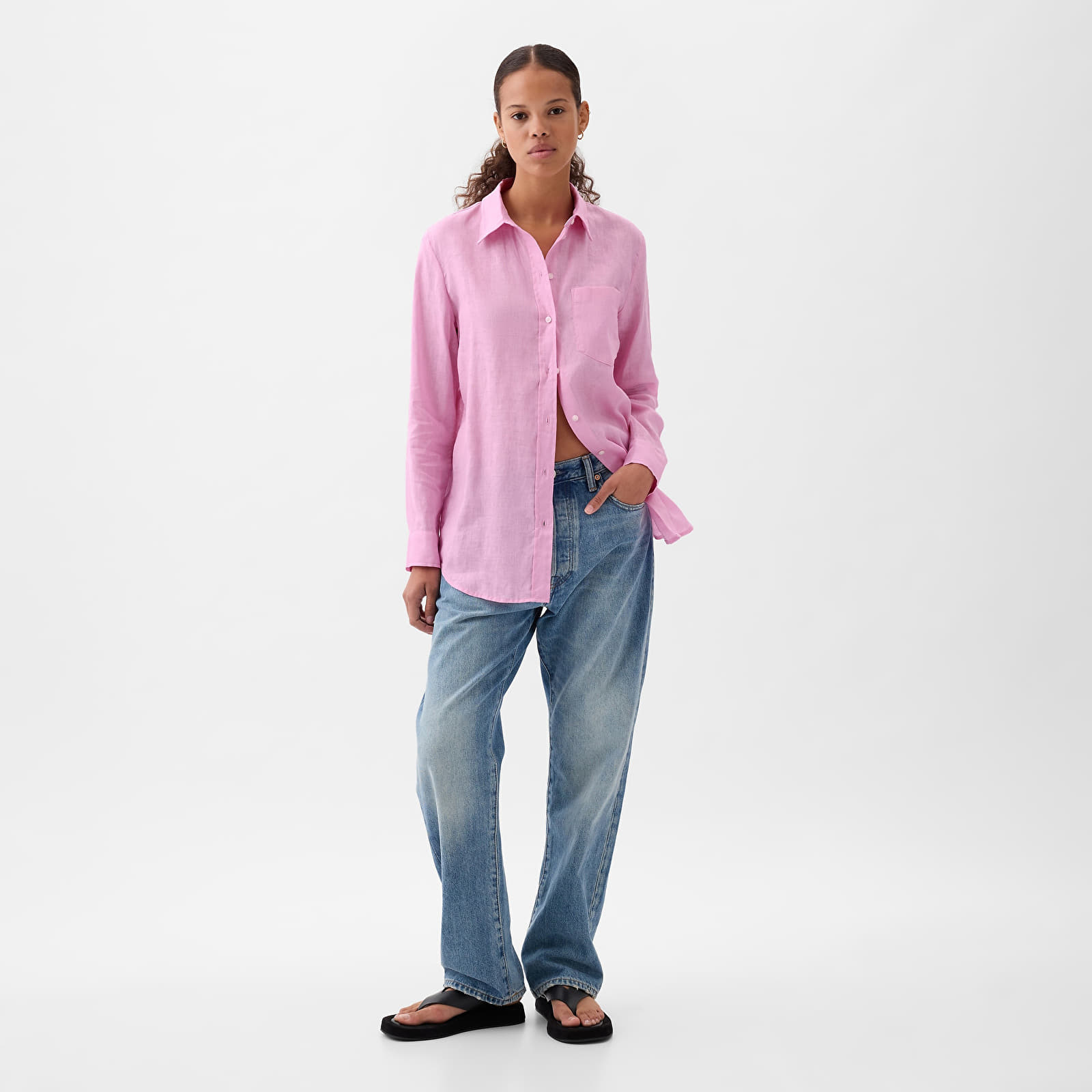 Overhemden GAP Linen Boyfriend Shirt Sugar Pink