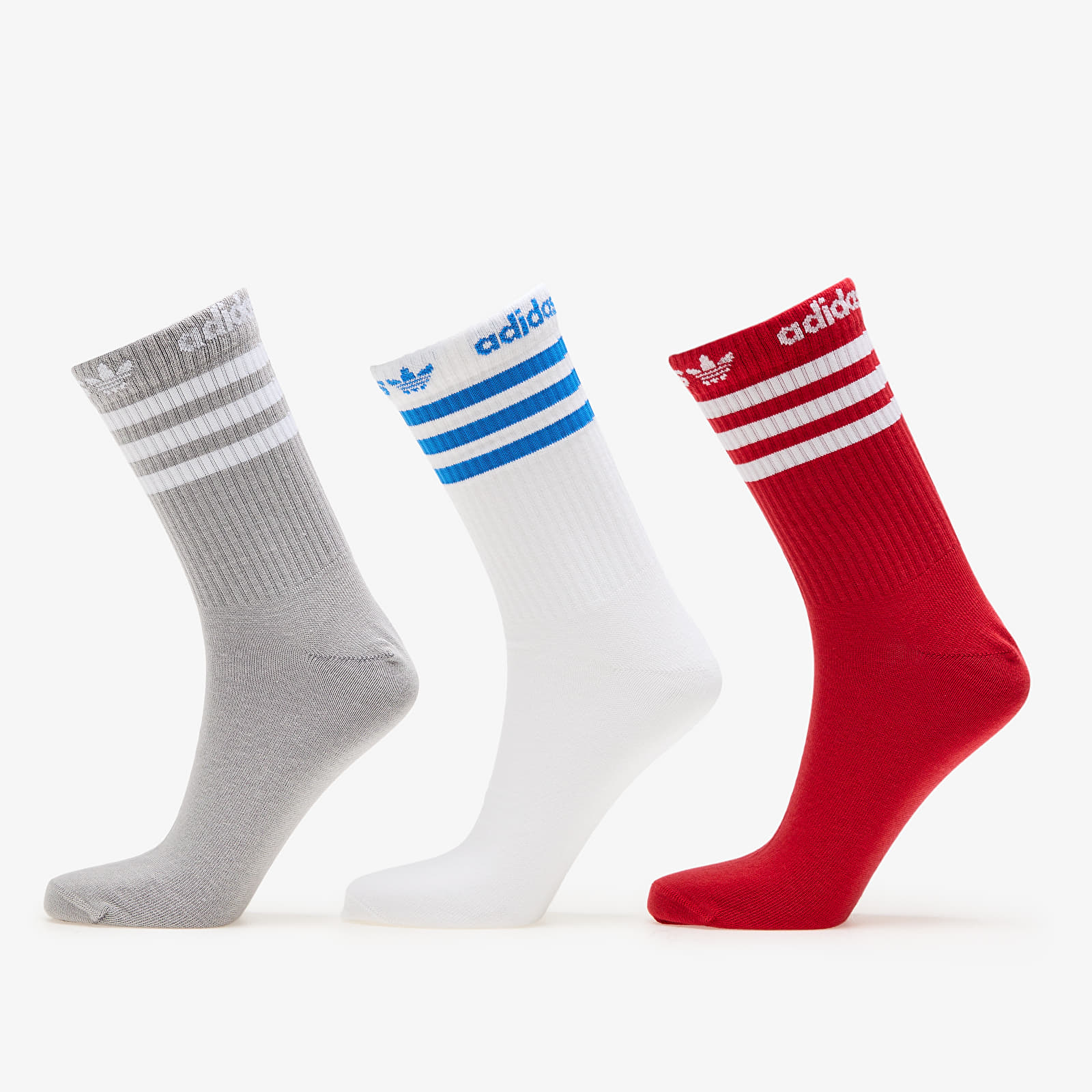 Socken adidas Adicolor Crew Socks 3-Pack Mgh Solid Grey / White / Better Scarlet