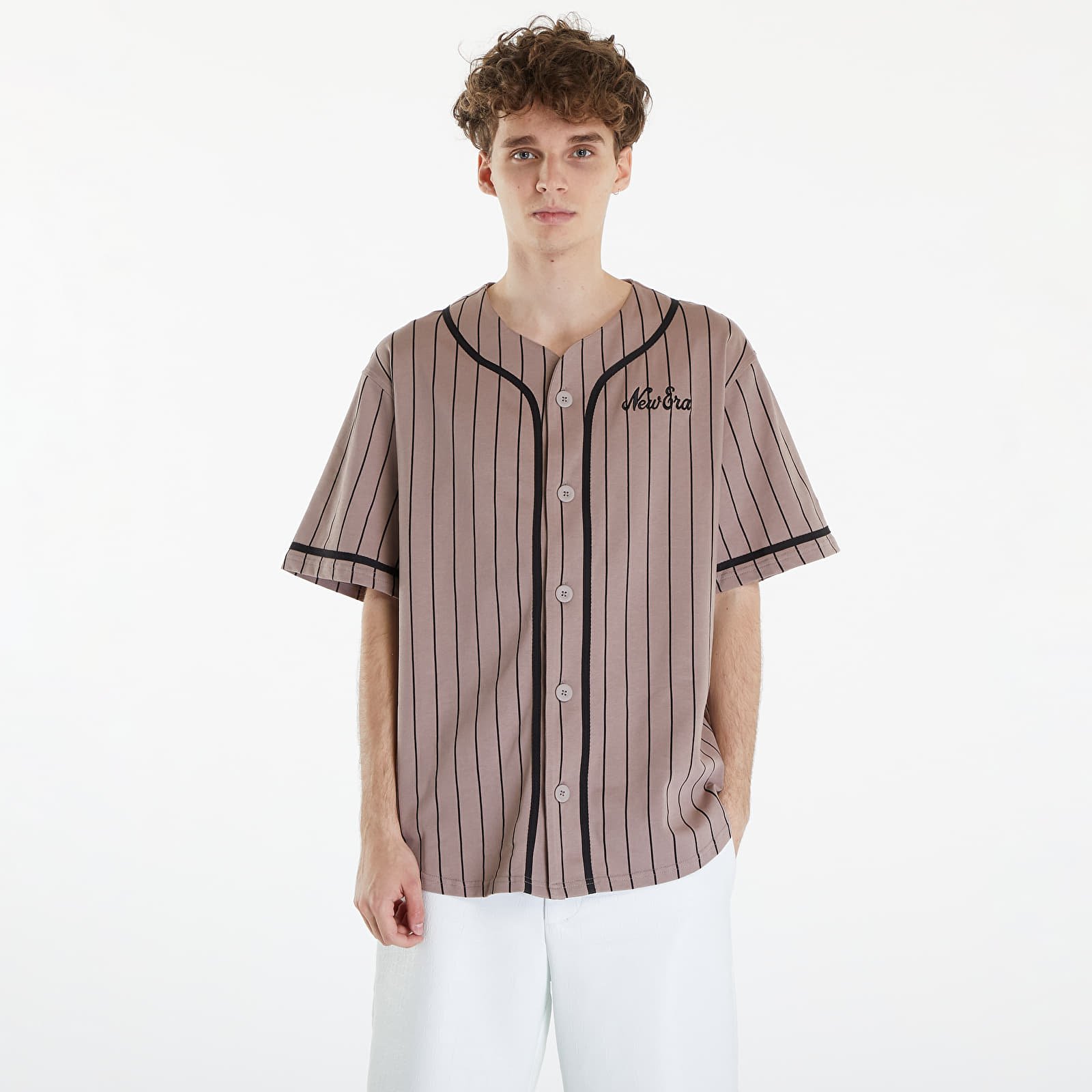 T-shirts til mænd New Era Pinstripe Jersey Ash Brown/ Black