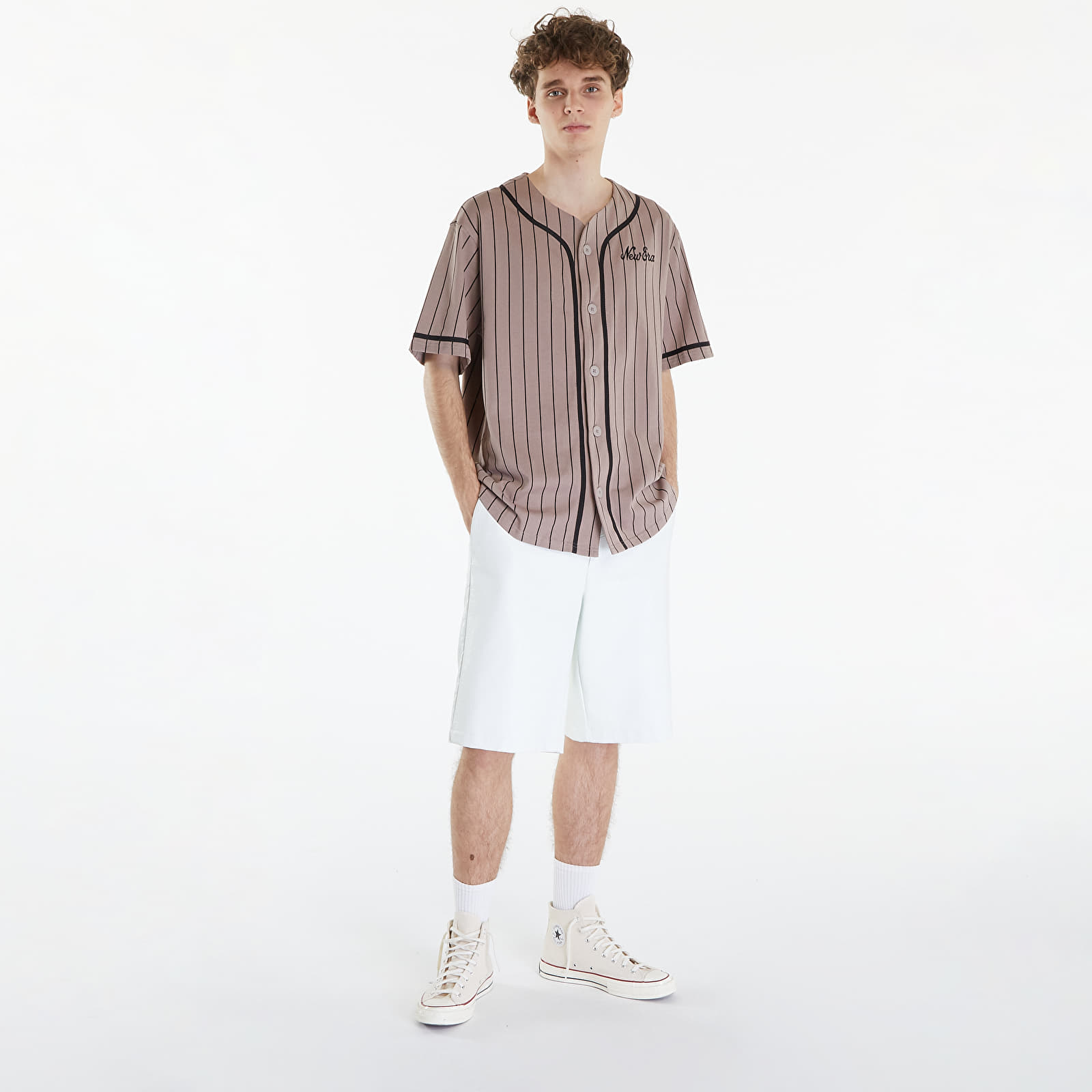 T-shirts til mænd New Era Pinstripe Jersey Ash Brown/ Black