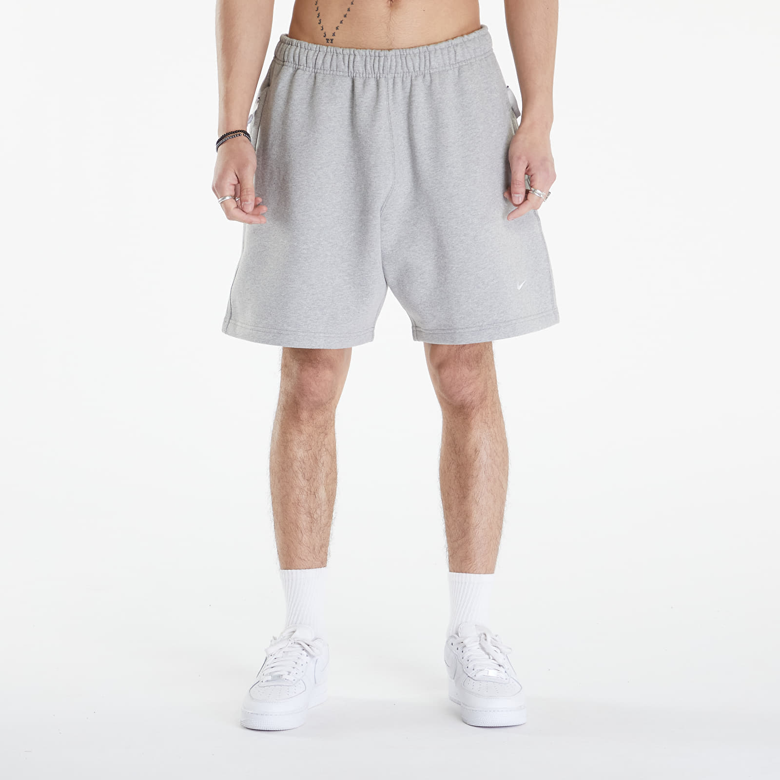 Shorts Nike Solo Swoosh Men's Fleece Shorts Dk Grey Heather/ White