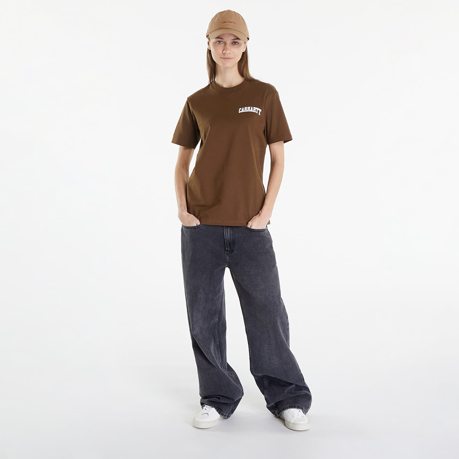 T-shirty męskie Carhartt WIP University Script Short Sleeve T-Shirt UNISEX Lumber/ White