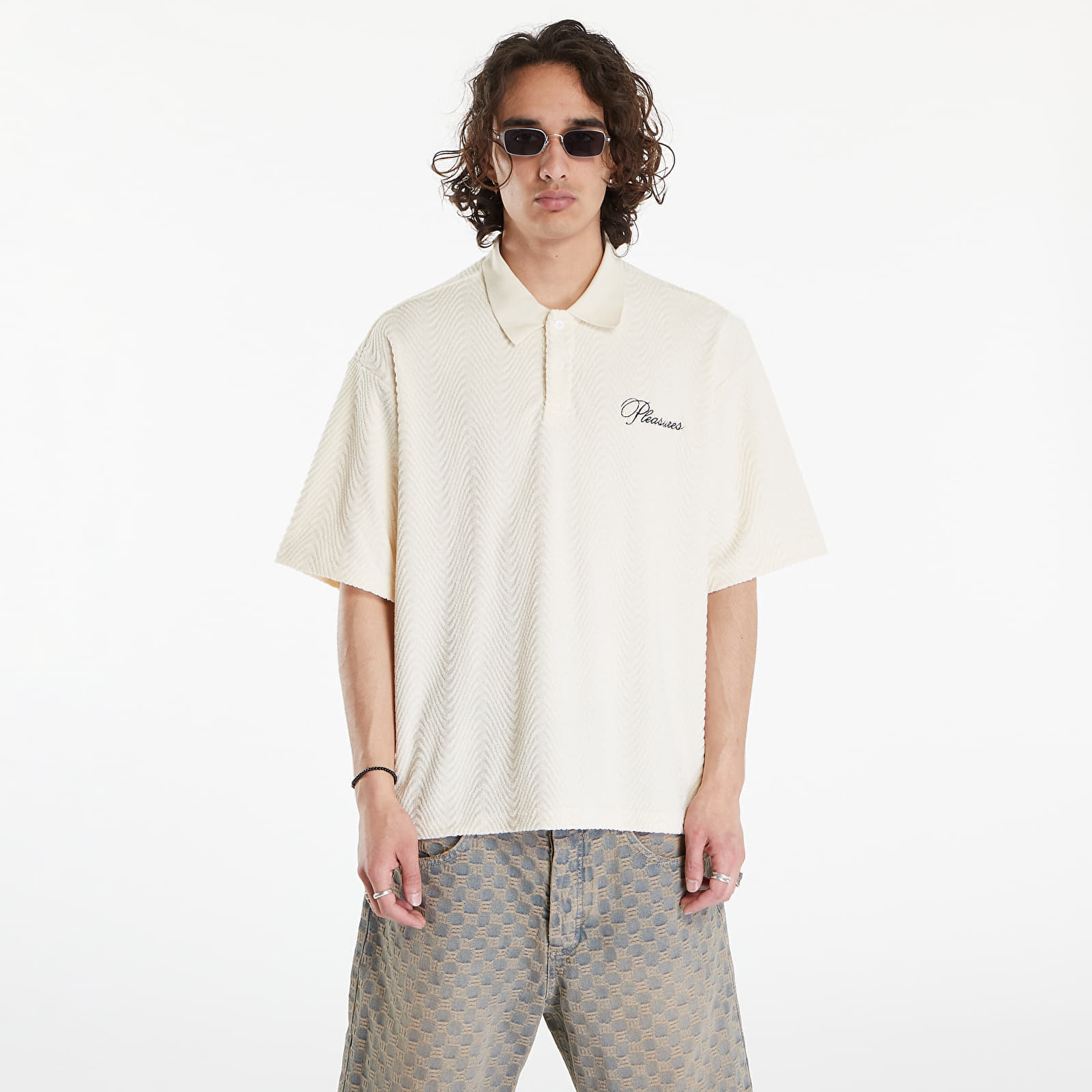 T-shirt PLEASURES Zen Terry Boxy Polo Off White S