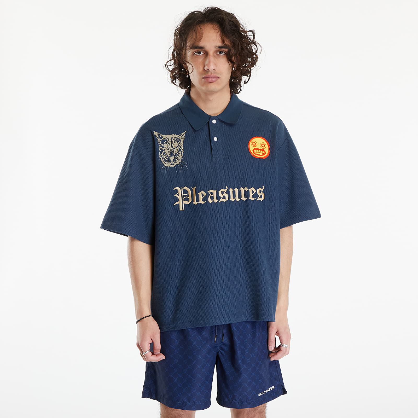 T-shirts PLEASURES Wyatt Boxy Polo Navy