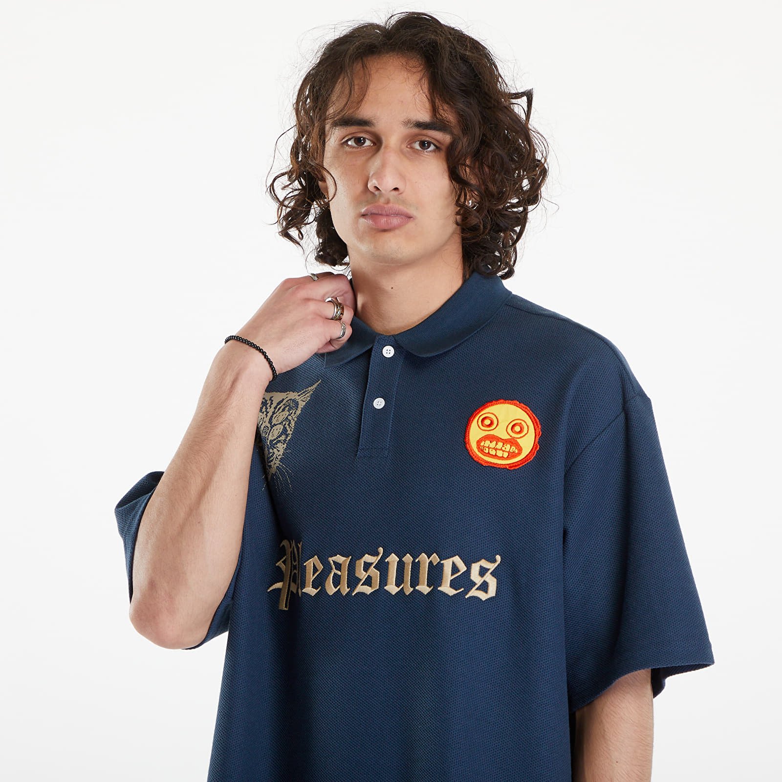 T-shirts PLEASURES Wyatt Boxy Polo Navy