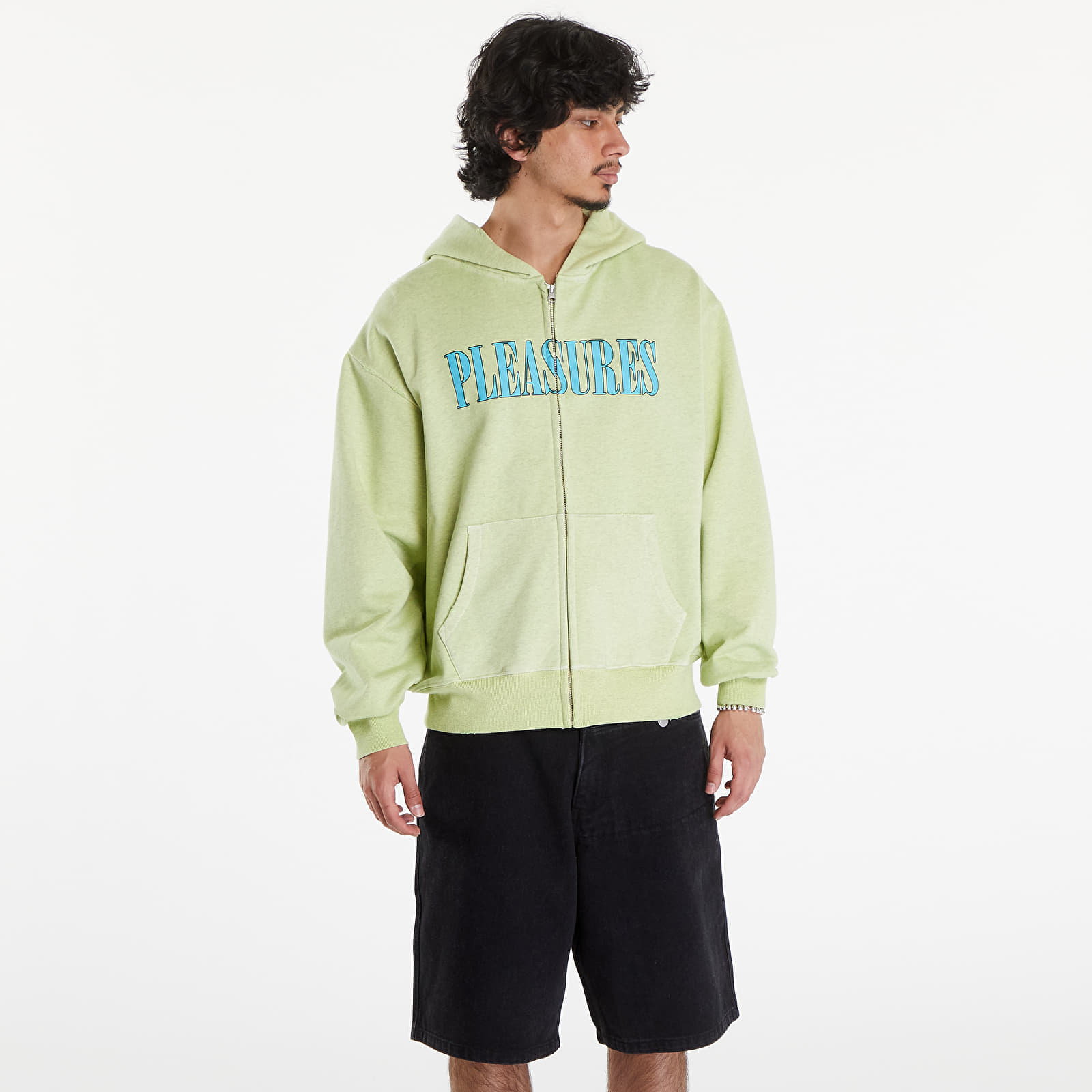 Felpa PLEASURES Onyx Zip Up Hoodie Faded Lime L