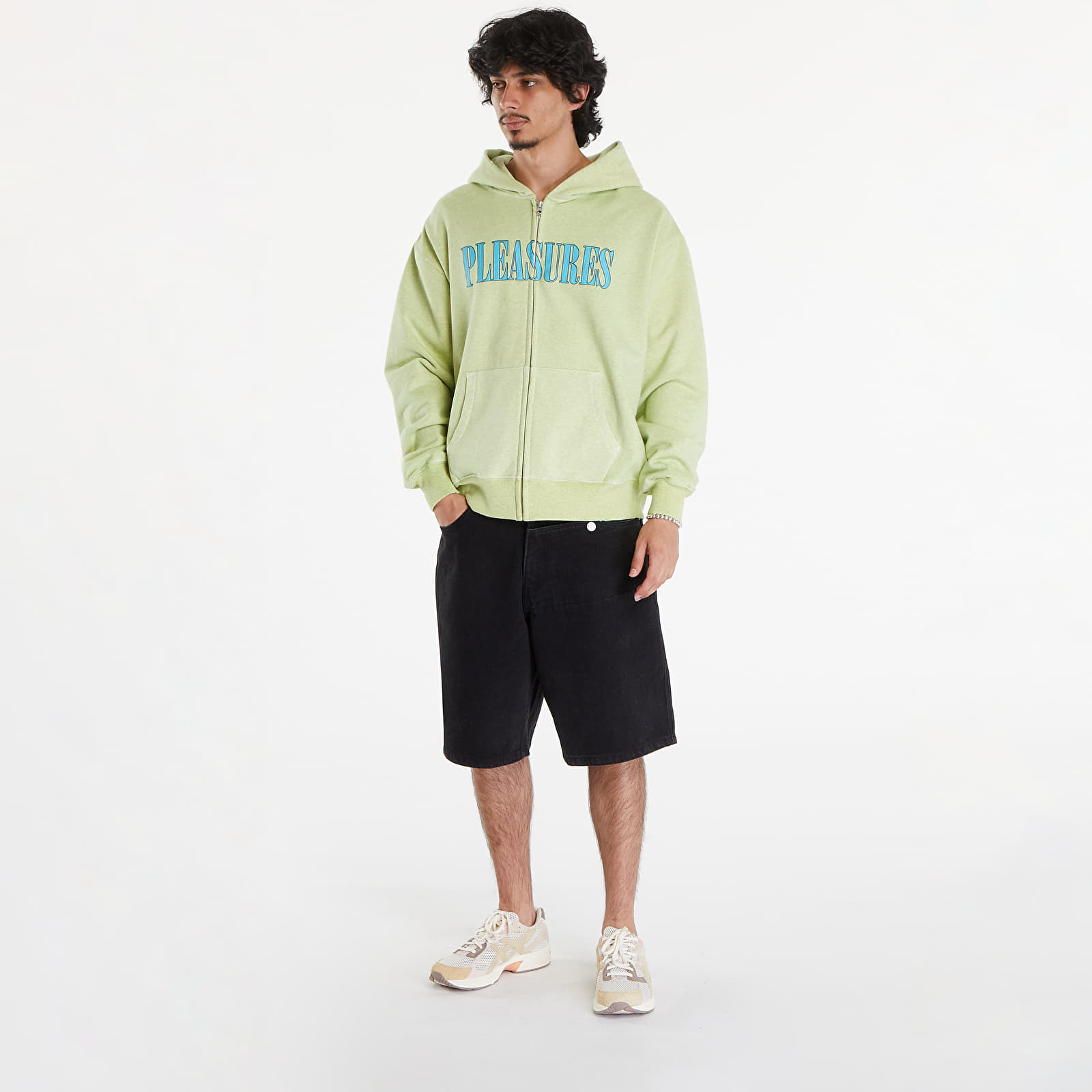 Men s sweatshirts PLEASURES Onyx Zip Up Hoodie Faded Lime Queens