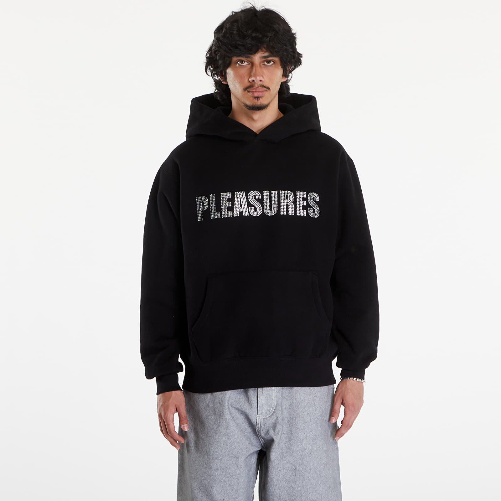 Muške majice PLEASURES Rhinestone Impact Hoodie Black