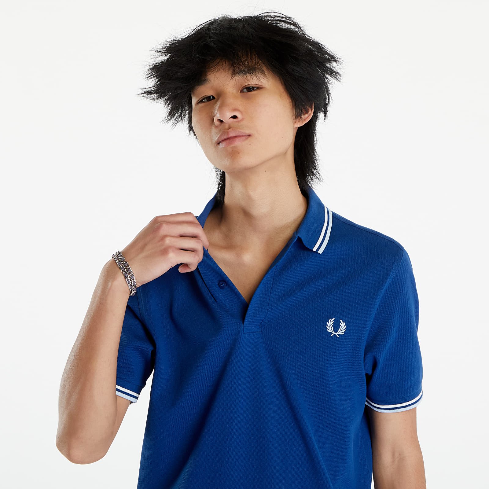 Muške majice FRED PERRY  Twin Tipped Fred Perry Shirt Shdcob/Snow white/Light ice