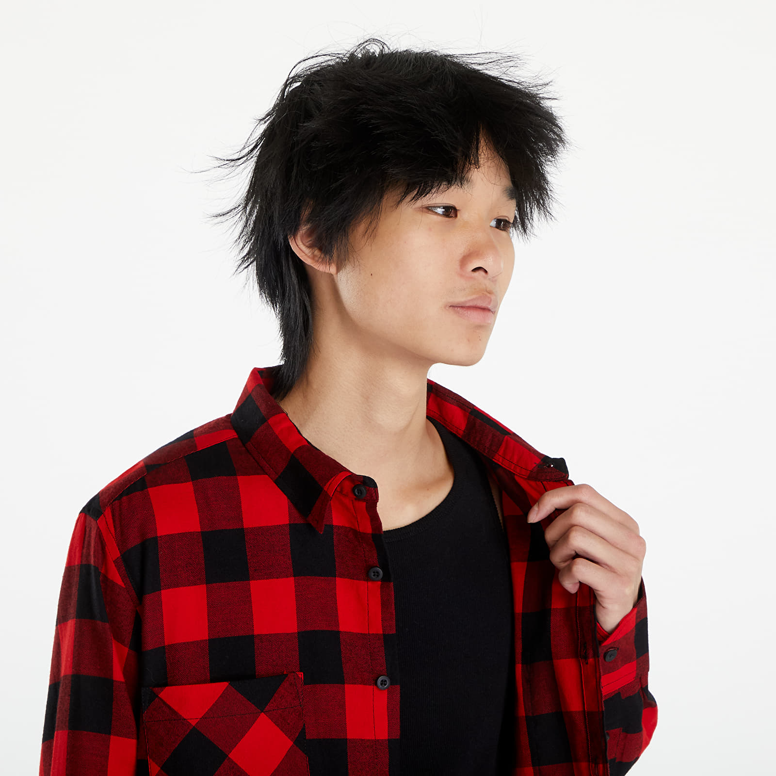 Košile Urban Classics Checked Flanell Shirt Black/ Red