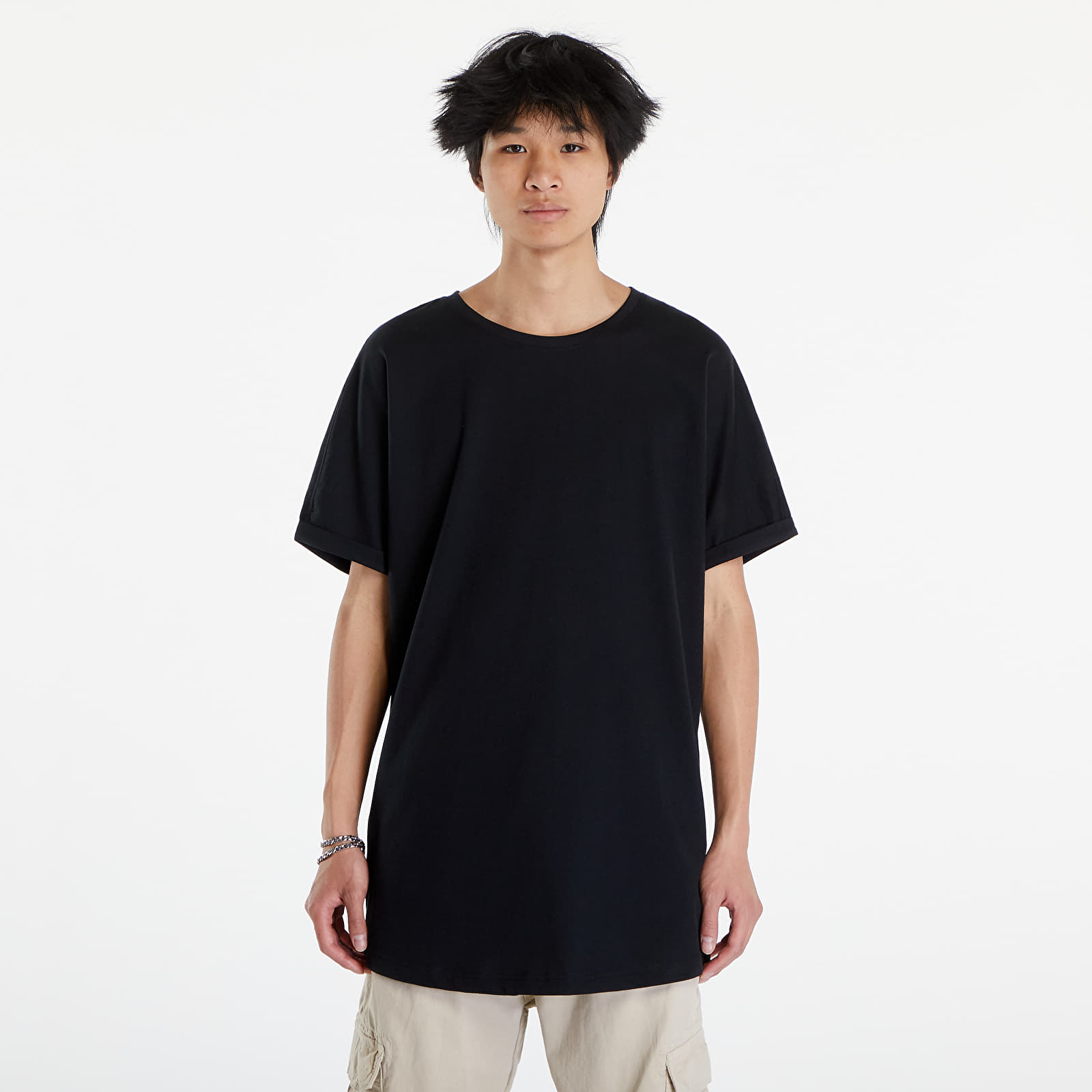 T-Shirts Urban Classics Long Shaped Turnup Black