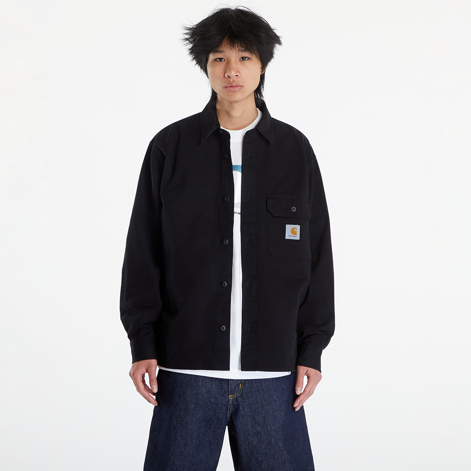 Vrchné tričká Carhartt WIP Reno Shirt Jacket UNISEX Black Garment Dyed
