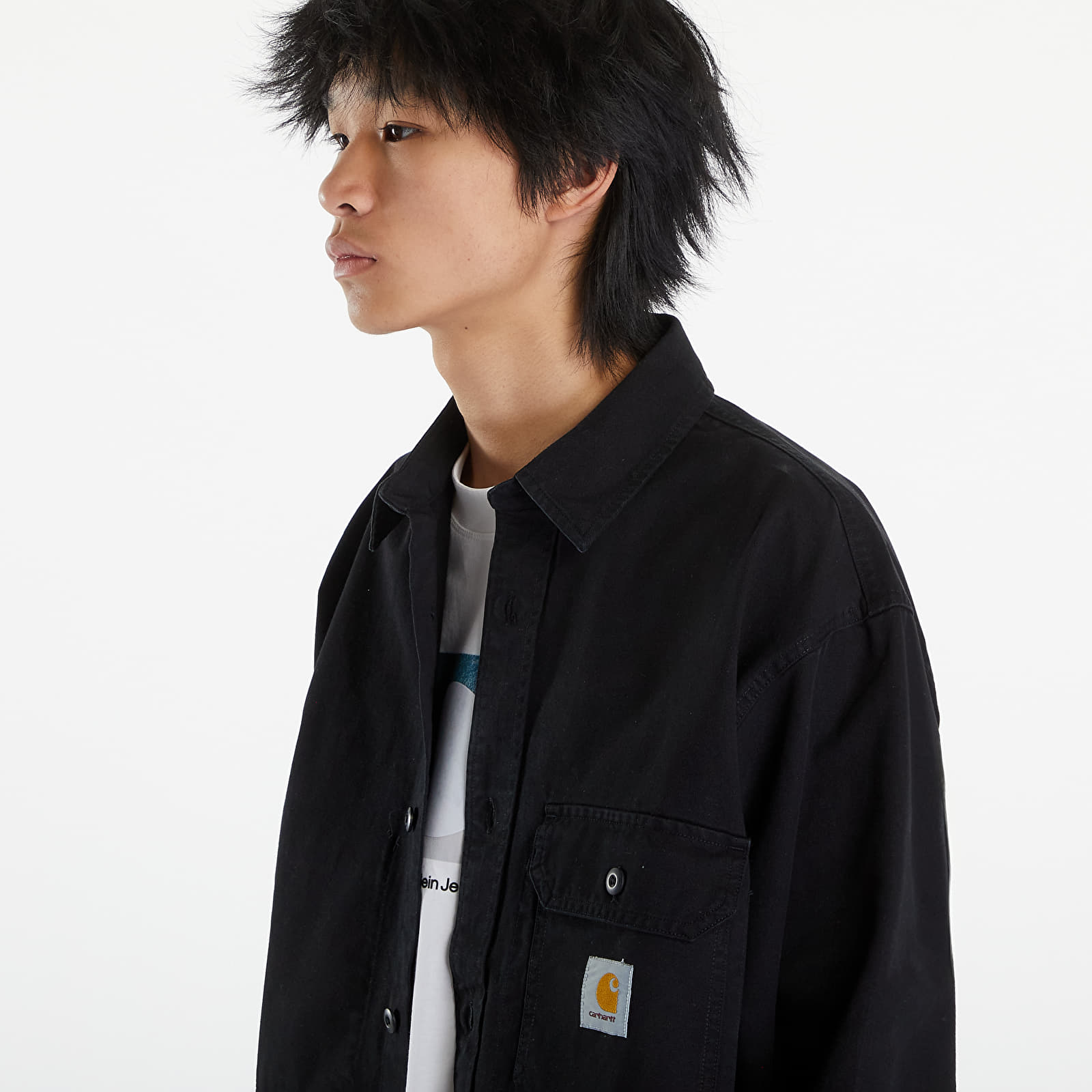Vrchné tričká Carhartt WIP Reno Shirt Jacket UNISEX Black Garment Dyed