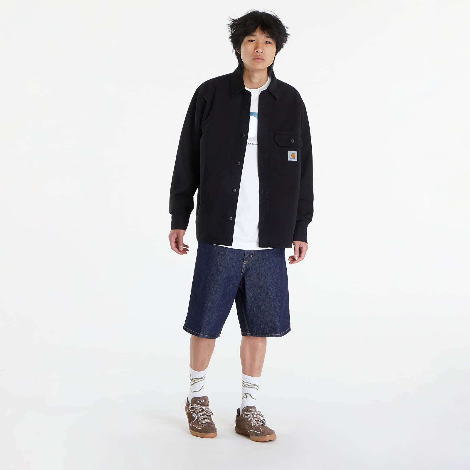 Vrchné tričká Carhartt WIP Reno Shirt Jacket UNISEX Black Garment Dyed