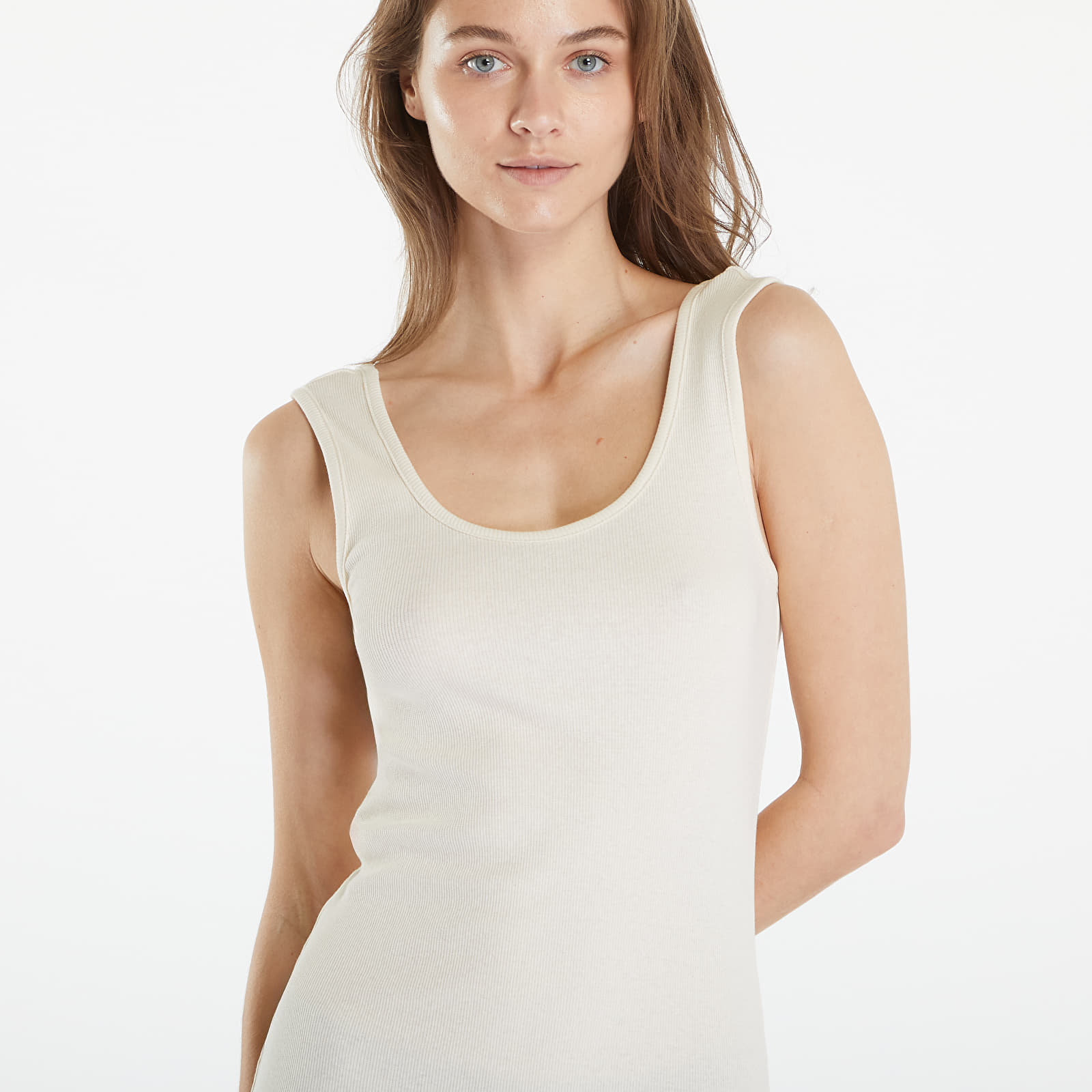 Kleider Urban Classics Ladies Rib Top Dress White Sand