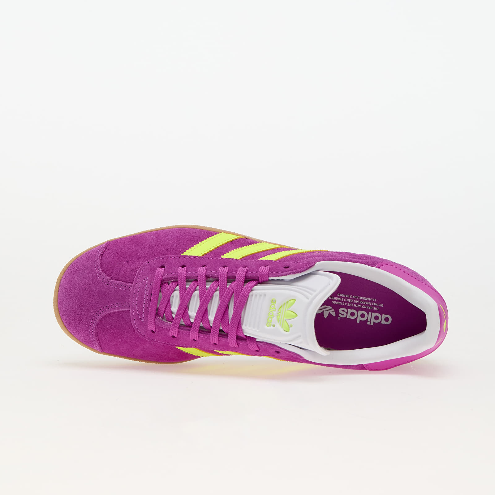 Adidas gazelle purple yellow top