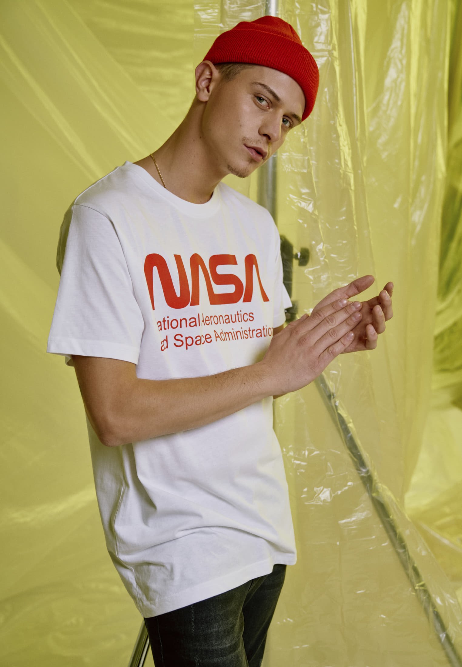 Trička Urban Classics NASA Wormlogo Tee White