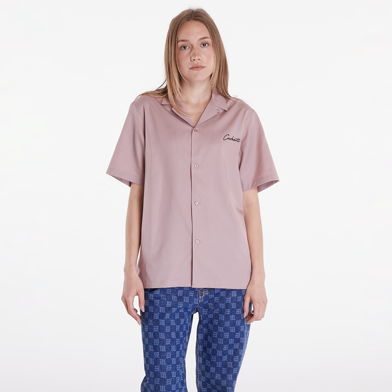Men's shirts Carhartt WIP Short Sleeve Delray Shirt UNISEX Glassy Pink/ Black