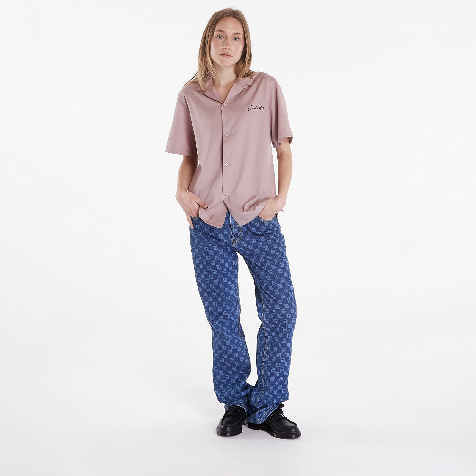 Men's shirts Carhartt WIP Short Sleeve Delray Shirt UNISEX Glassy Pink/ Black