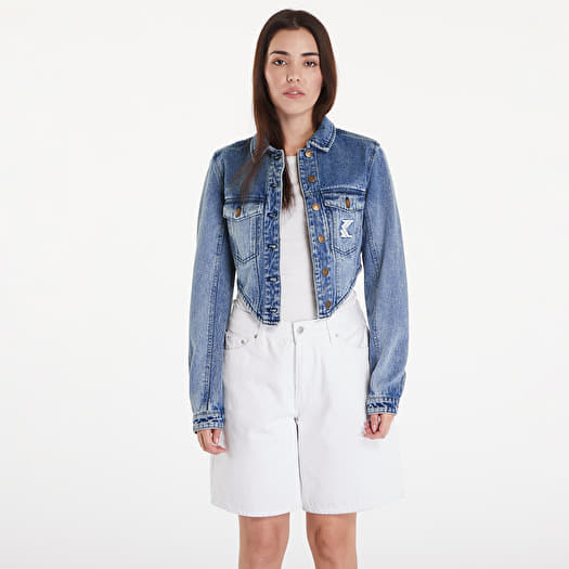 Bunda Karl Kani Og Old English Crop Corset Washed Denim Jacket Vintage Indigo
