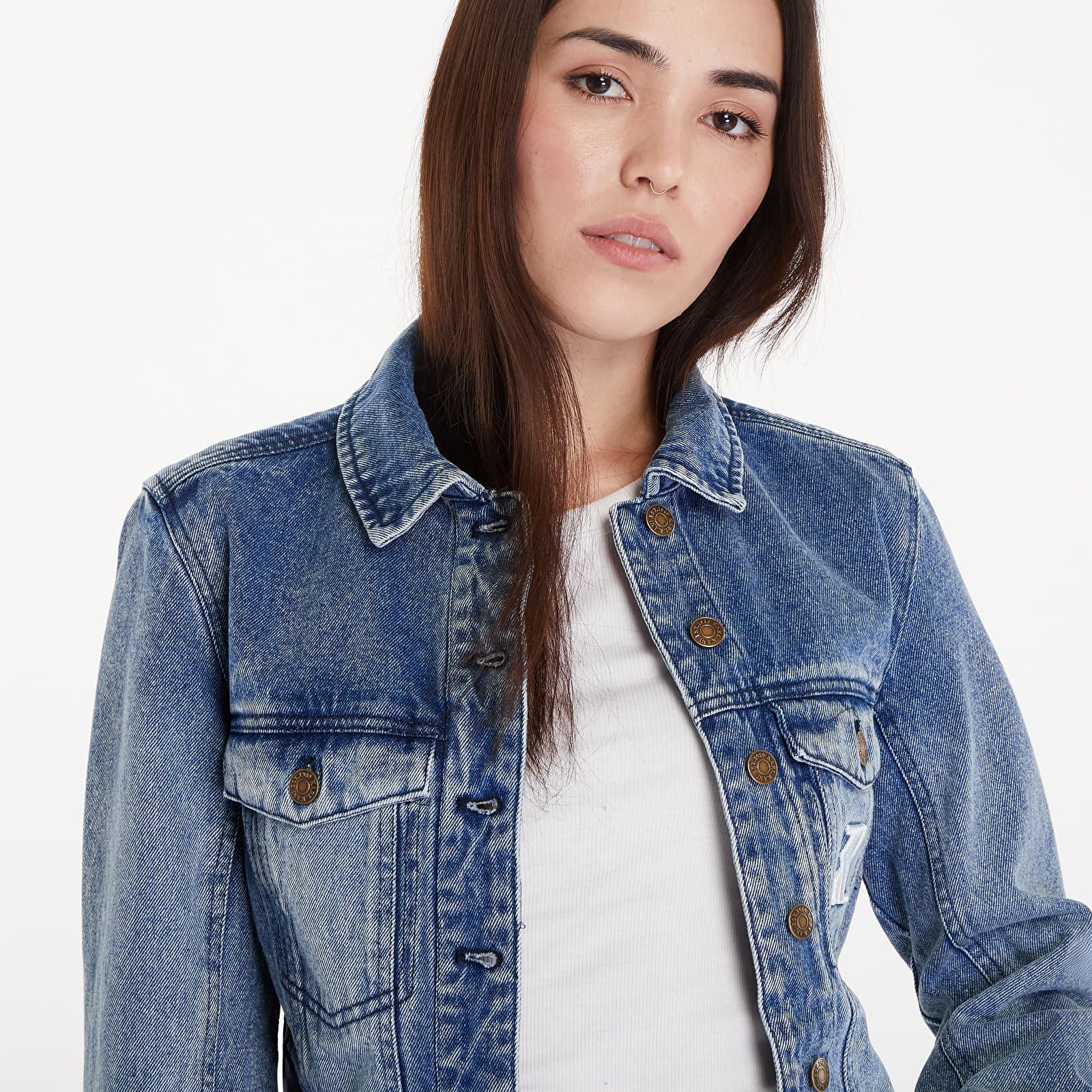 Kurtki Karl Kani Og Old English Crop Corset Washed Denim Jacket Vintage Indigo