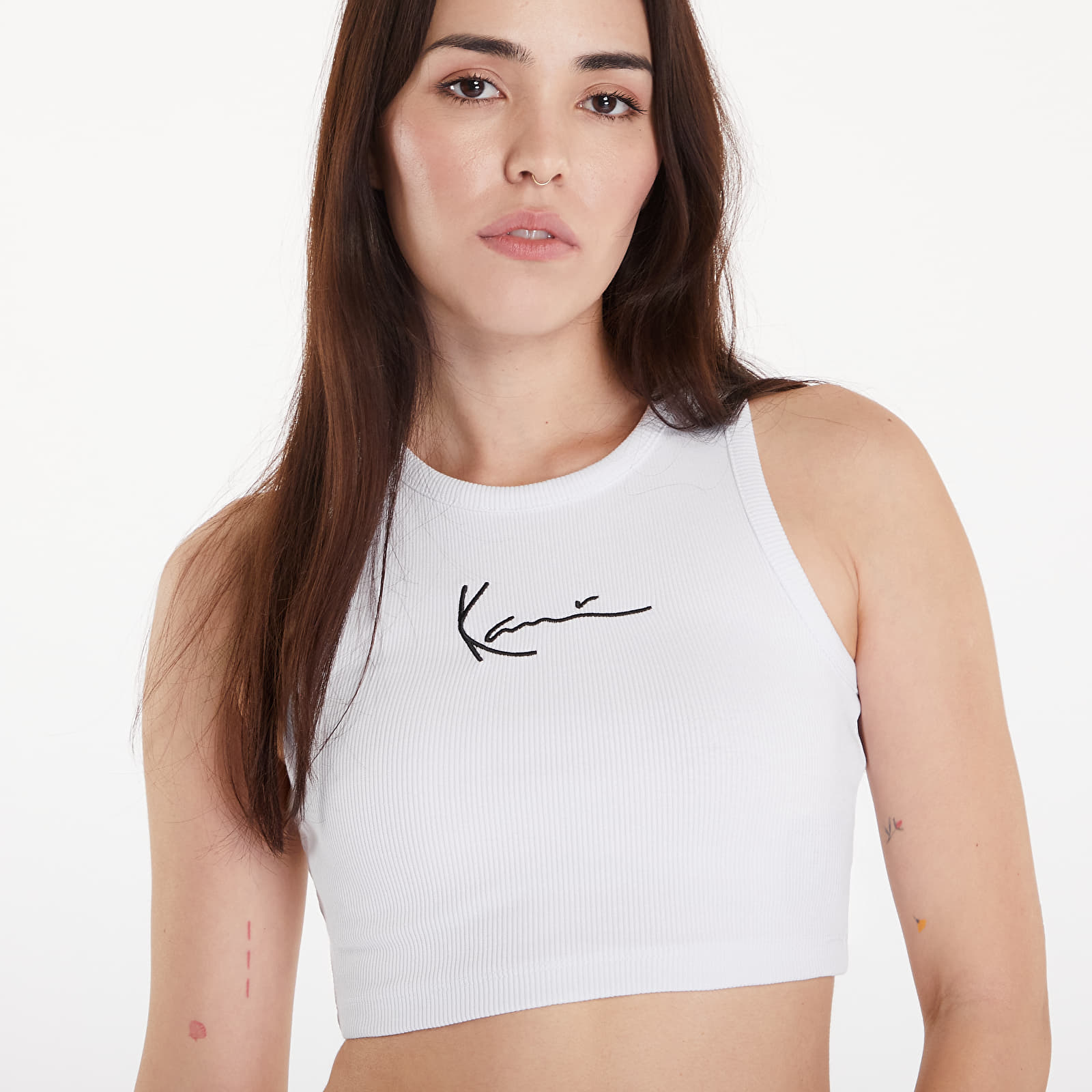 Tops Karl Kani Small Signature Essential Racer Rib Top White