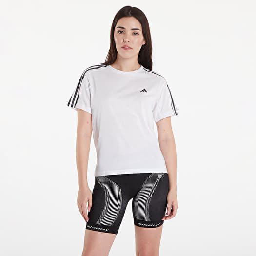 Women s T shirts adidas Own the Run 3 Stripes Short Sleeve Tee White Queens