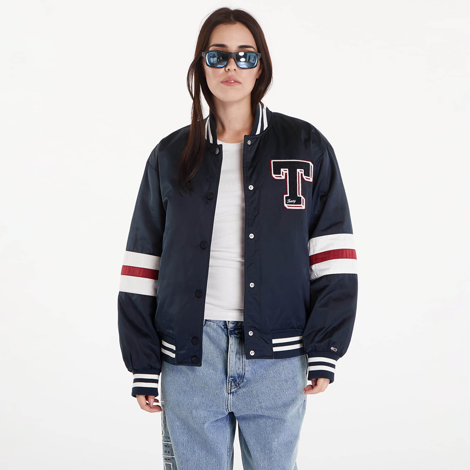 Women's bombers Tommy Jeans Satin Letterman Bomber Jacket Dark Night Navy