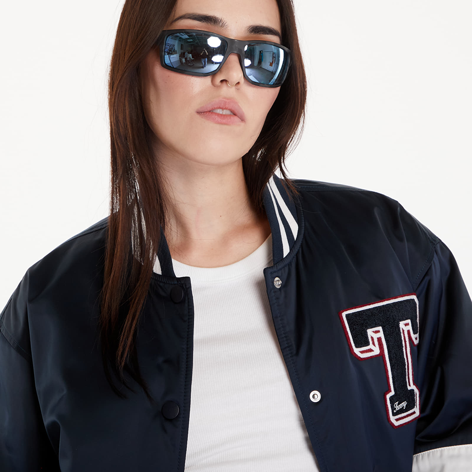 Women's bombers Tommy Jeans Satin Letterman Bomber Jacket Dark Night Navy